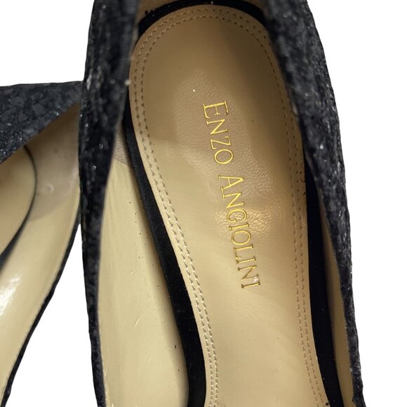 Enzo Angiolini EAMAIVEN Black Glitter Stiletto Open Toe Pump Sz 8 M High Heel - Picture 2 of 10